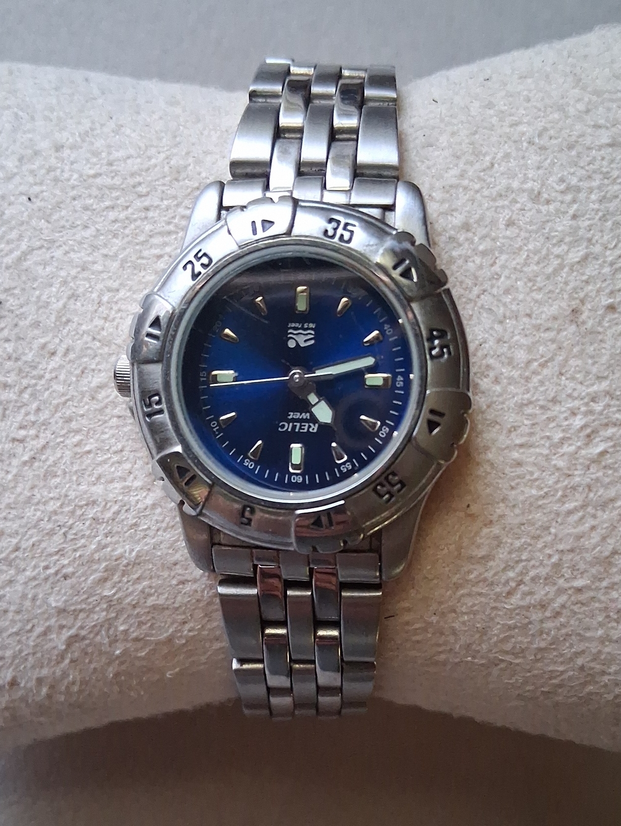 Relic Watch With Silver Band And Blue Dial